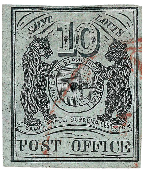 US 1846 Postmaster's Provisional Stamp 10c. St. Louis, MO. 11X2