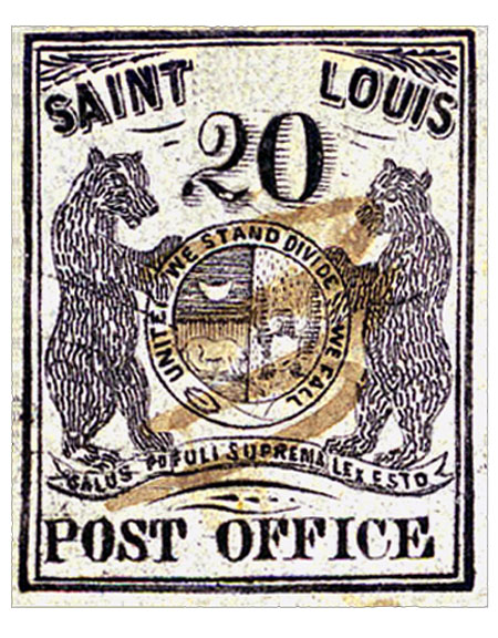 US 1846 Postmaster's Provisional Stamp 20c. St. Louis, MO. 11X3