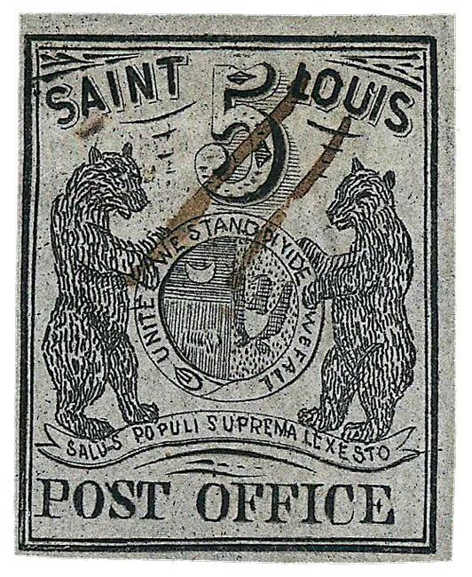 US 1846 Postmaster's Provisional Stamp 5c. St. Louis, MO. 11X4