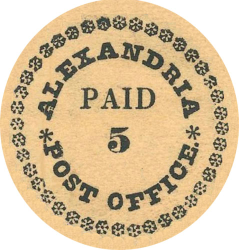 US 1846 Postmasters' Provisional Stamp 5c. Alexandria, VA. AL 1X1