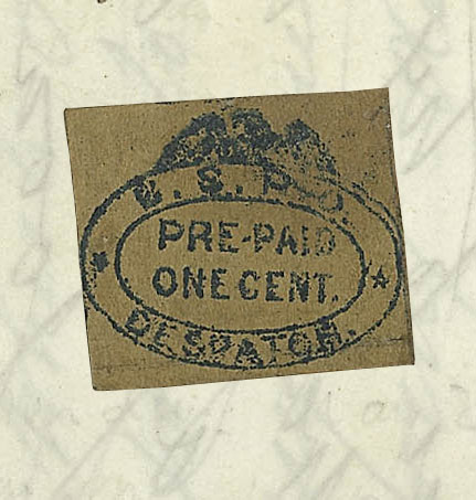 US 1850 Carriers' Stamp 1c. Philadelphia, Pennsylvania Scott. 7LB14 Handstamped
