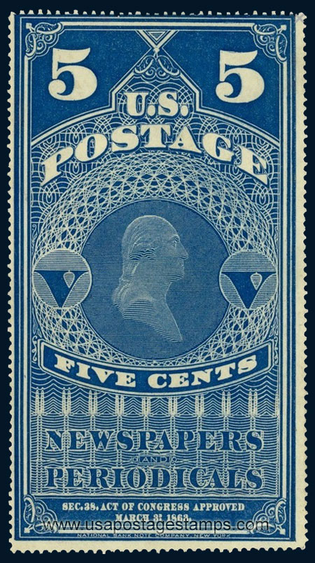 US 1867 George Washington (1732-1799) 5c. Scott. PR4a | Newspaper Stamp