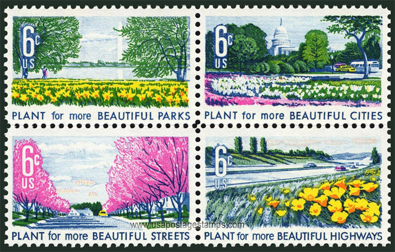 US 1969 Plant for More Beautiful Cities ; Beautification of America 6c.x4 Scott. 1368a