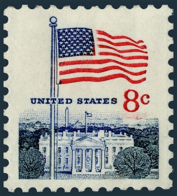 US 1971 United States Flag and White House, 8c. Scott. 1338F